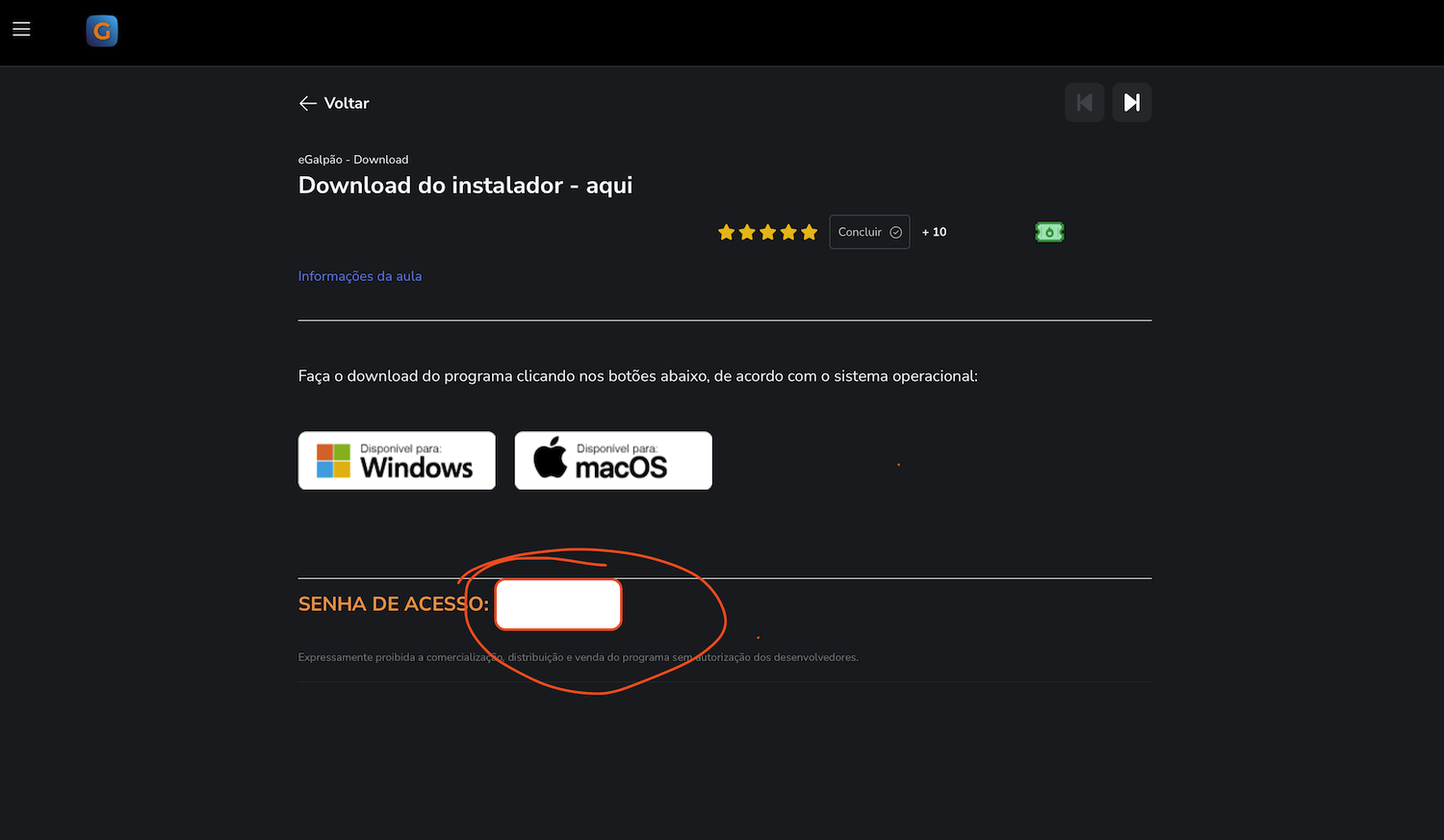 Localização da Senha